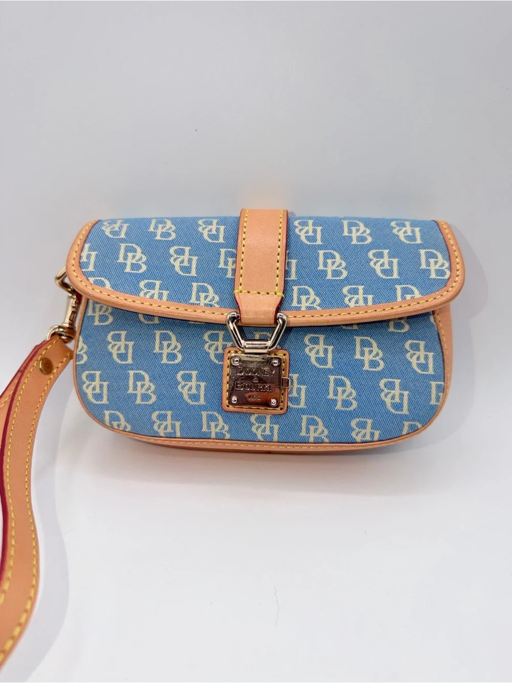 Dooney & Bourke Light Blue Signature Wristlet with Tan Trim